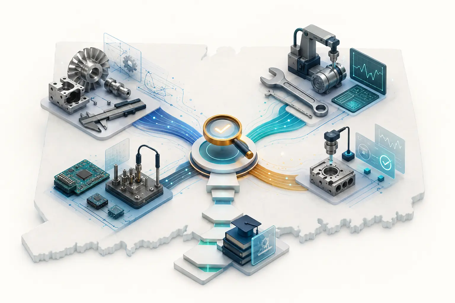 Connecticut manufacturing occupations, production technologies, evidence streams, and training pathways converge toward a review checkpoint.
